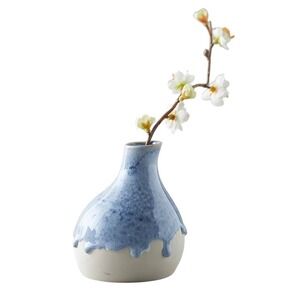 Anthropologie Ceramic Color Drip Bud Vase Blue Drip Glaze Stoneware Flower Vase